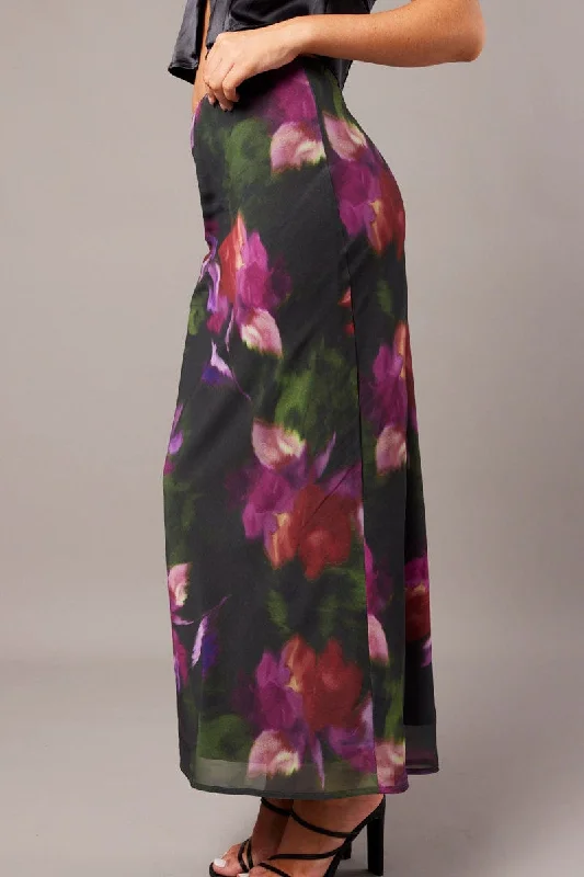 Skirts with a beaded embellishment Multi Floral Slip Skirt Maxi