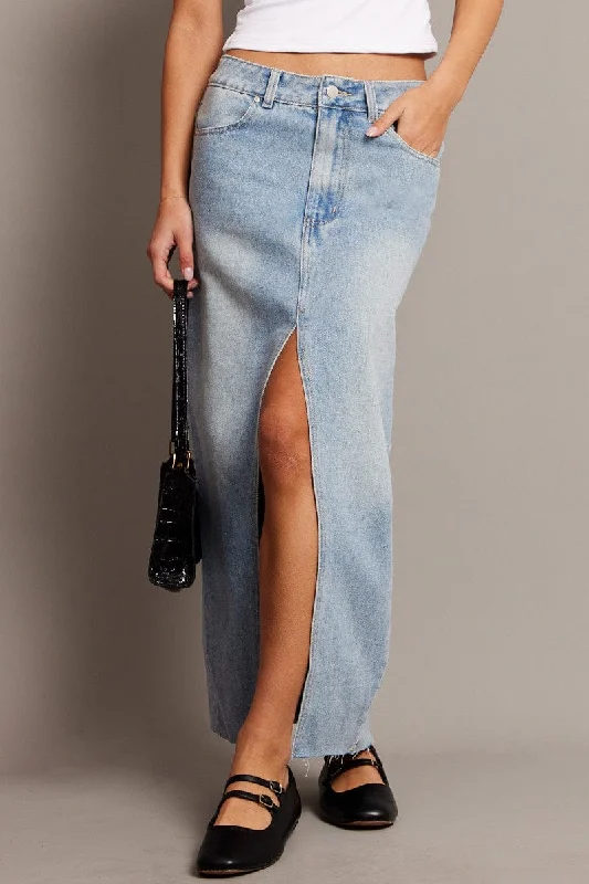 Skirts for a graduation ceremony Denim Maxi Skirt High Rise Front Split