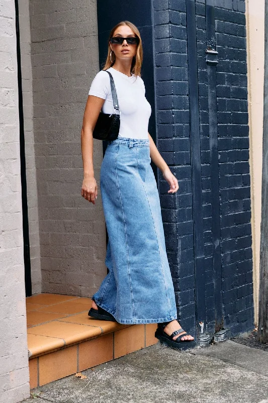 Skirts with adjustable waistbands Denim Maxi Skirt High Rise