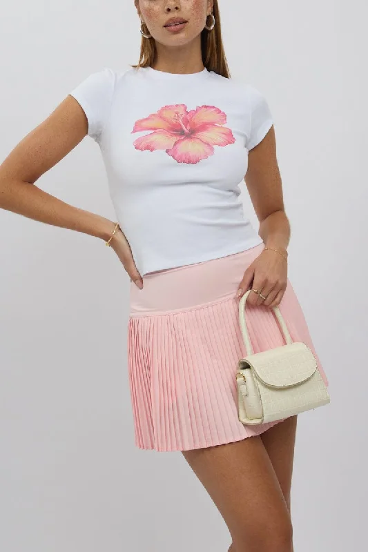 Long skirts for yoga Pink Tennis Skort Skirt Stretch Waist Mini Pleated Lined