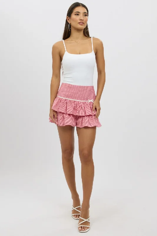 Tartan skirts for autumn Red Check Skort Skirt Frilled Hem