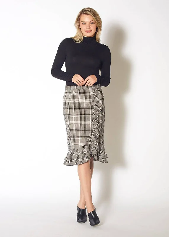 Skirts with hidden pockets Pleione Women's Ruffle Trimmed Pencil Skirt in Black Plaid