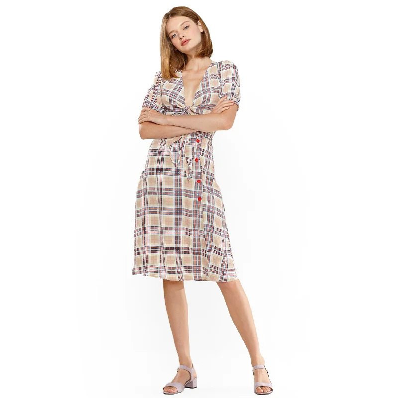 High - waisted skirts for tummy control Women's Multi Check Button Down Slit Skirt