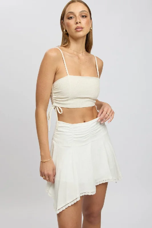 Long skirts for yoga White Scarf Hem Skirt High Rise Mini Lined