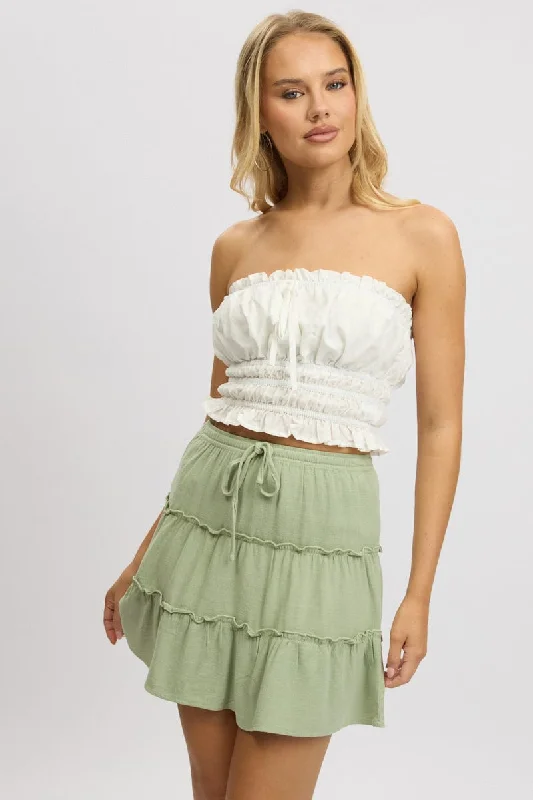 Skirts for a school dance Green Skater Skirt High Rise Tiered Mini