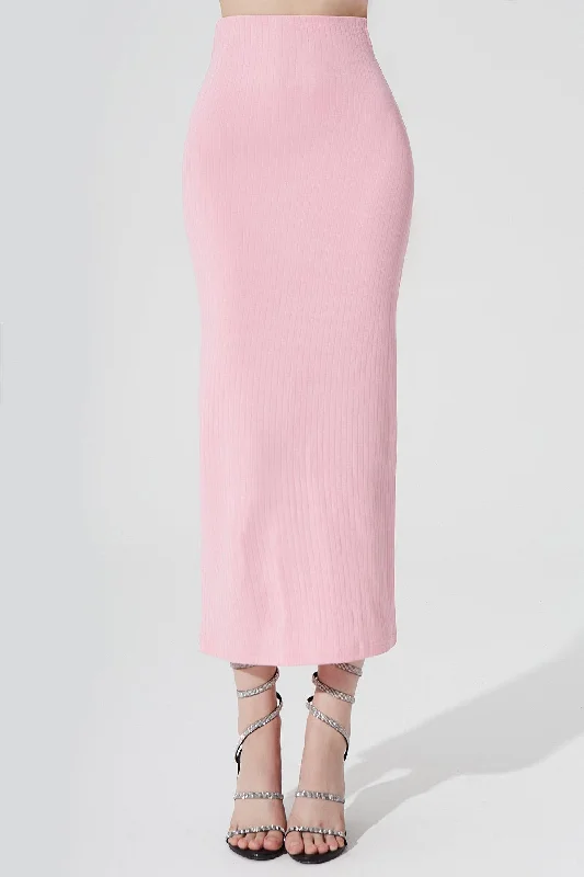 Skirts for a cultural event Calista Knitted Slit Skirt - Baby Pink