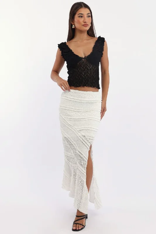 Satin skirts for a glamorous touch White Scarf Hem Lace Maxi