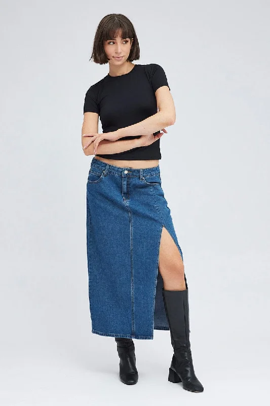 Long skirts for tall women Denim Maxi Skirt Mid Rise Denim Pencil Slit