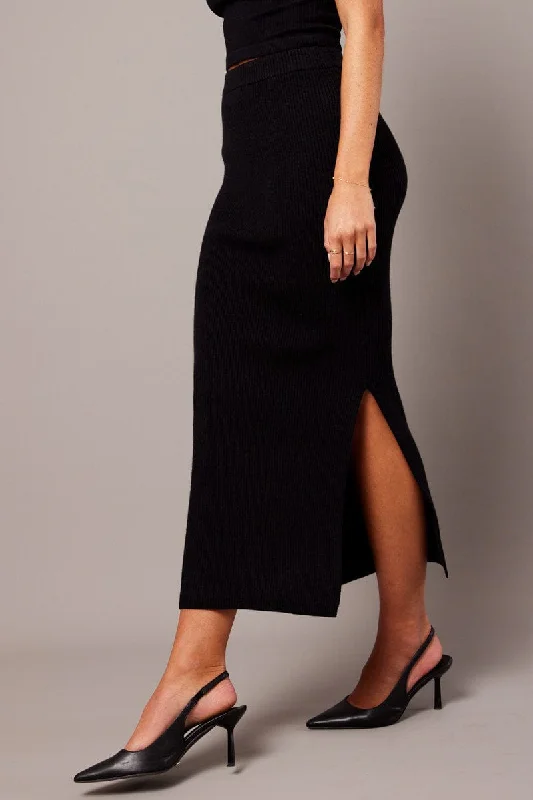 Short skirts for young girls Black Knit Skirt High Rise