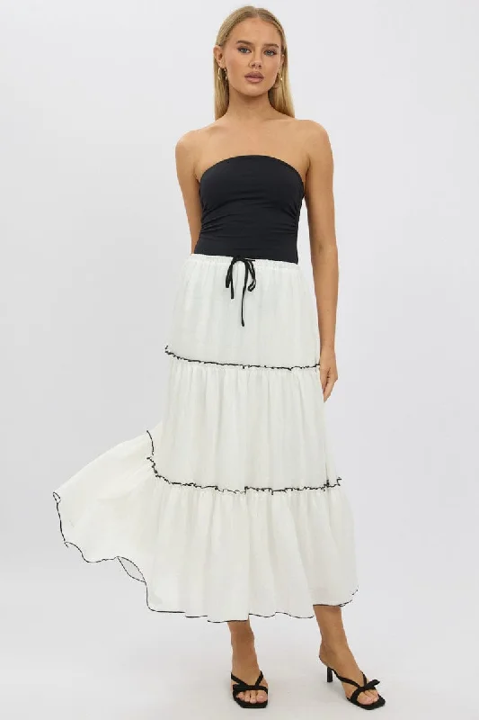 Skirts with a gathered waist White Tiered Maxi Skirt