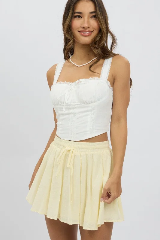 Skater skirts for casual outings Yellow Mini Skirt Elastic Waist Volume Textured Cotton