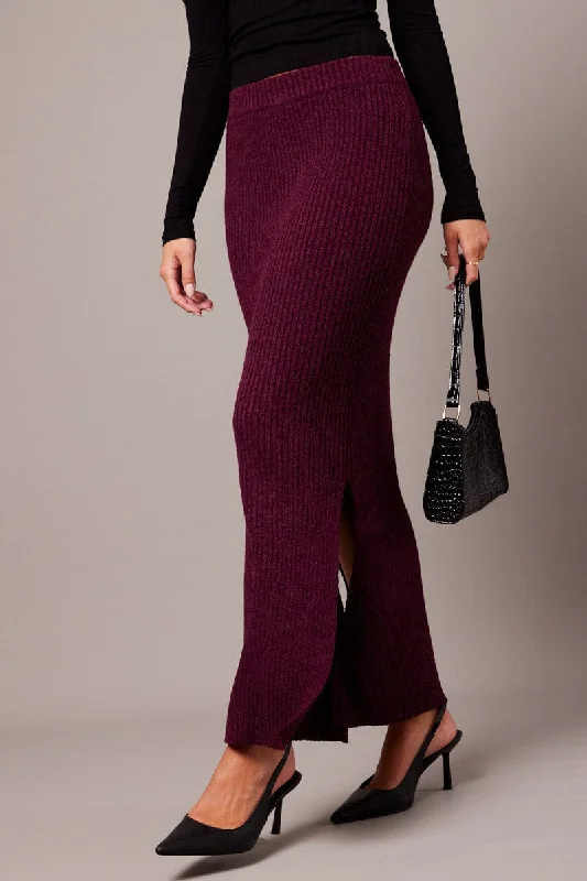 Skirts with a side zipper Red Knit Skirt High Rise Midi