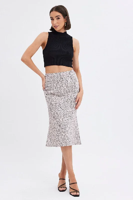 Skirts with lace trim Beige Animal Print Slip Skirt Midi
