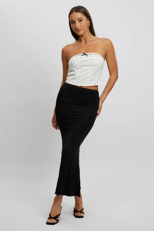 Long flowing maxi skirts for beach Black Maxi Skirt Elastic Waist Modal Blend Lined