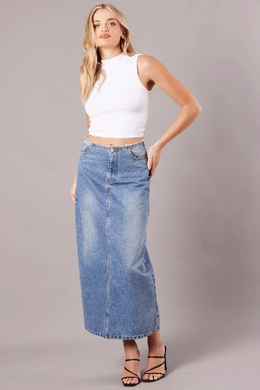 Corduroy skirts for winter Denim Maxi Skirt High Rise A-line Raw Edge Denim