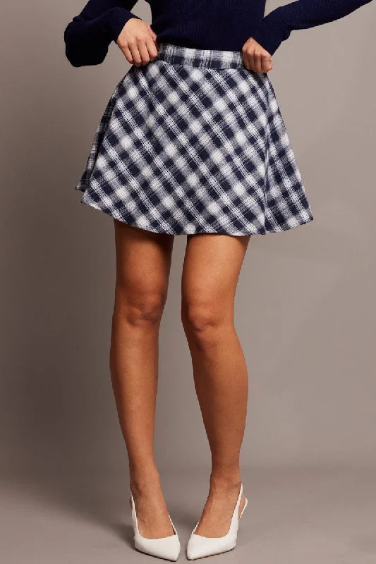 Skirts with a tie - front Blue Check Skater Skirt Mini