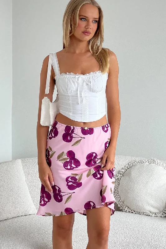 Skirts with lace trim Pink Abstract Picot Trim Midi Skirt Chiffon Lined