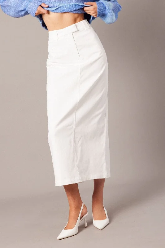 Elastic - waisted maternity skirts White Tailored Skirt Midi Mid Rise