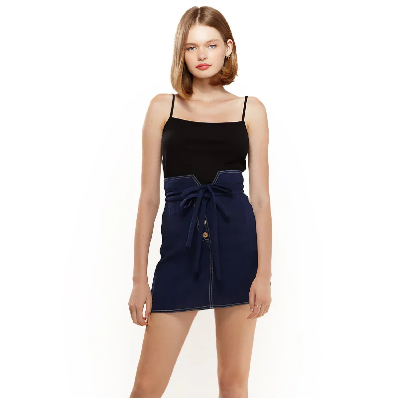 Skirts with a jacquard pattern Women's Stitch Hem Double Strap High Waist Skirt