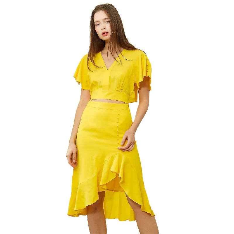 Pleated skirts for office wear Women's Asymmetrical Hem Button Front Skirt