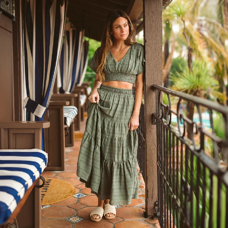 Skirts with a scalloped hem Maxi Skirt, Sage