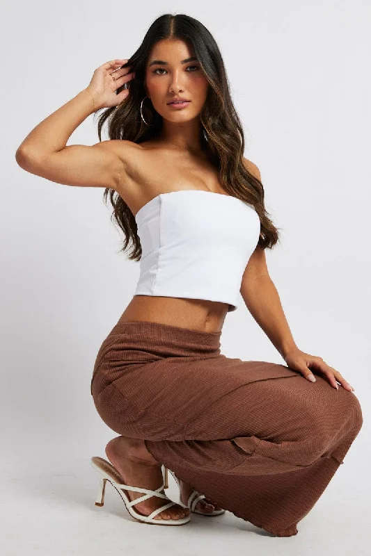 Skirts with a handkerchief hem Brown Midi Skirt Bodycon High Rise Rib Jersey