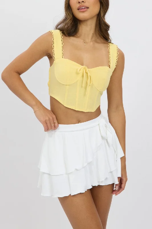 Skirts for a picnic White Mini Skort Skirt Mid Rise Ruffle Layered Lined Supersoft
