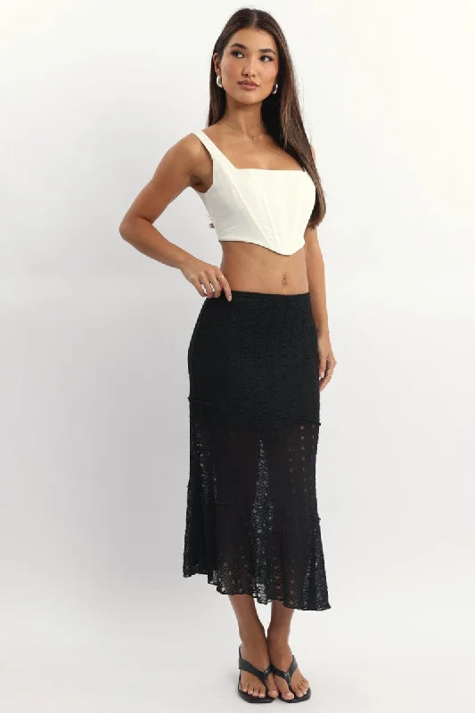 Midi skirts with pockets Black Lace Midi Skirt