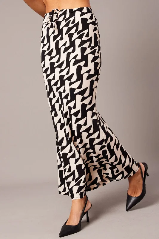 Maxi skirts with a slit Black Geo Slip Skirt Maxi Drawstring Waist