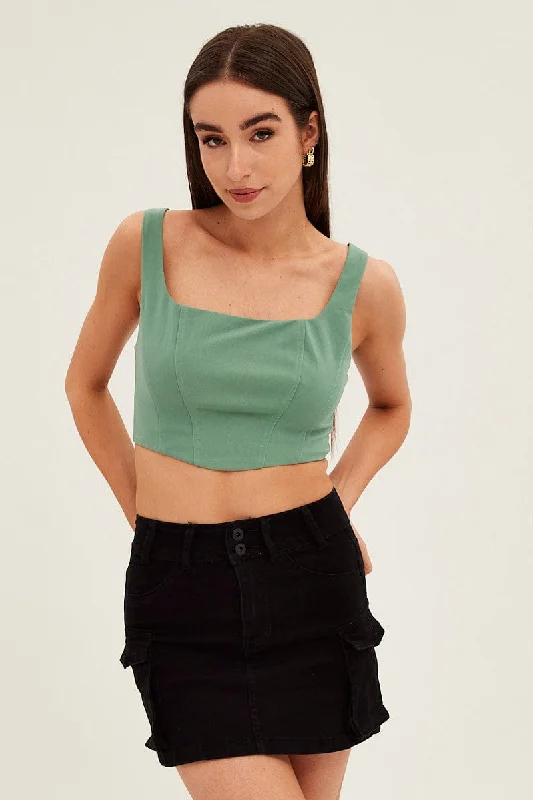 Skirts with adjustable waistbands Black Cargo Utility Denim Mini Skirt