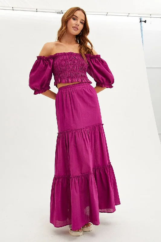 Midi skirts with pockets Purple Maxi Skirt Tiered