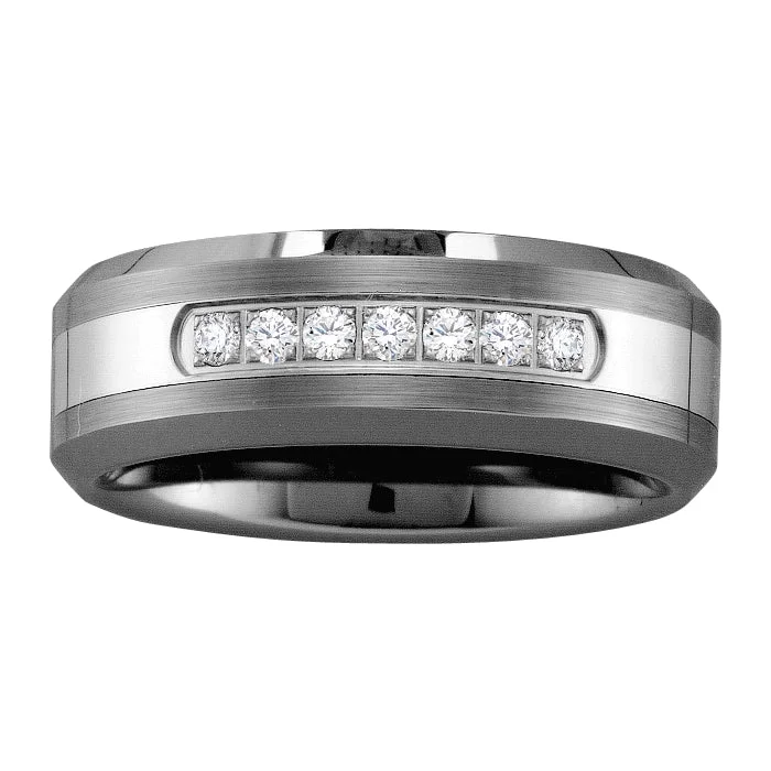 Hammered - Finish Copper Wedding Bands for a Rustic and Handmade - Look Appeal1/5 CTW Diamond Wedding Ring in Tungsten