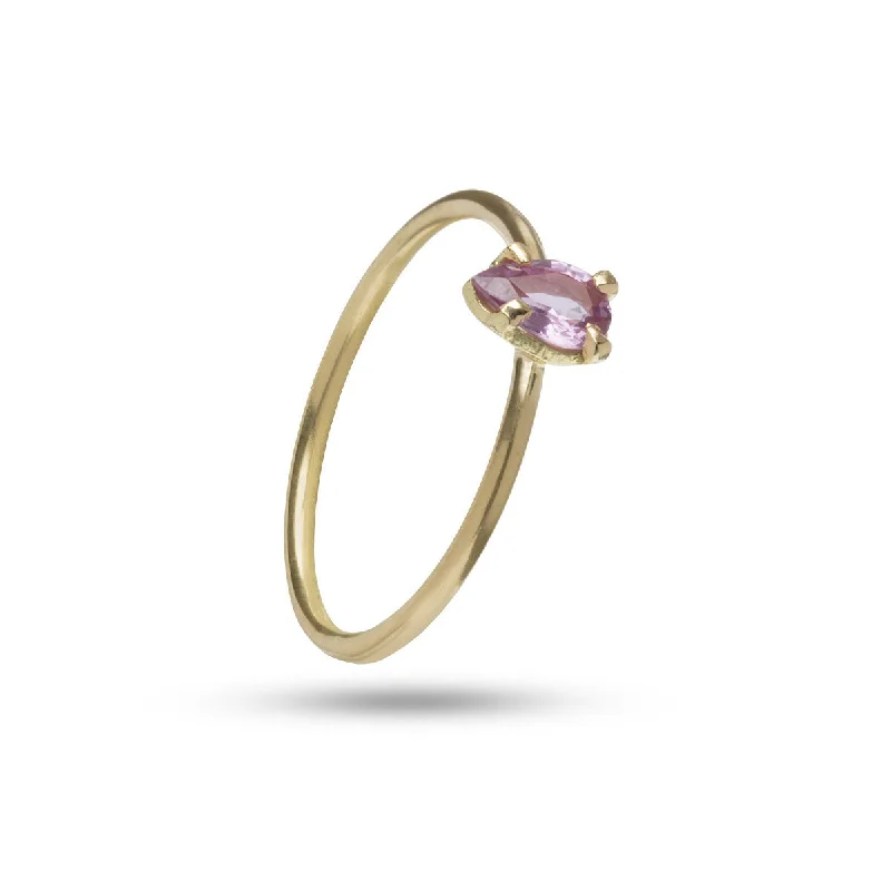 Tourmaline Gemstone Rings in 18K Two - Tone Gold with a Floral - Shaped Setting for a Feminine TouchDrop Pink 18K Gold Ring w. Sapphire