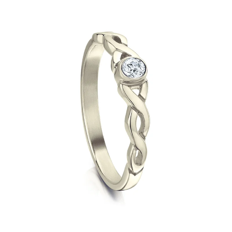 Vintage Cluster Engagement Rings with Antique - Cut Diamonds and Silver FiligreeCeltic Twist 0.09ct Diamond Solitaire Ring in 9ct White Gold