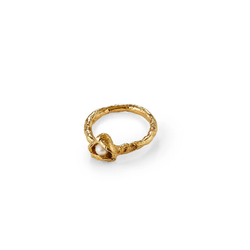 Emerald Gemstone Rings Set in Platinum with Filigree Work for a Vintage - Inspired LookThalia 9K Gold Ring w. Pearl