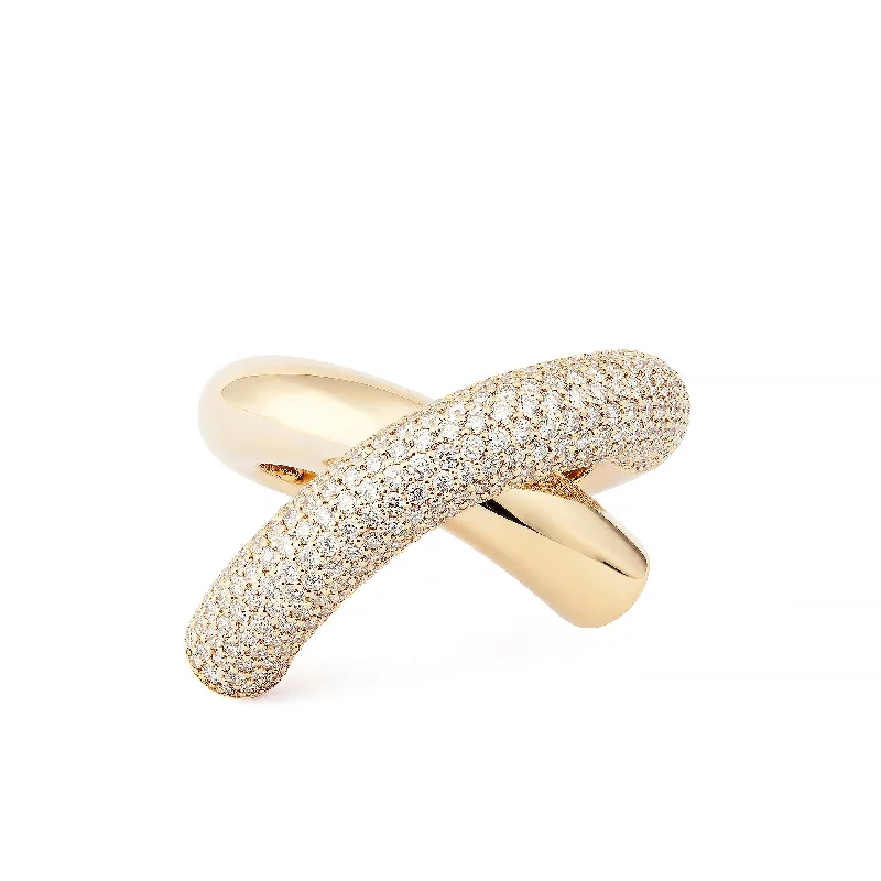 Iolite Gemstone Rings in 10K Gold with a Twisted Band for a Distinctive and Stylish AccessoryCross Loop Big Half Pavé 18K Gold Ring w. Diamonds