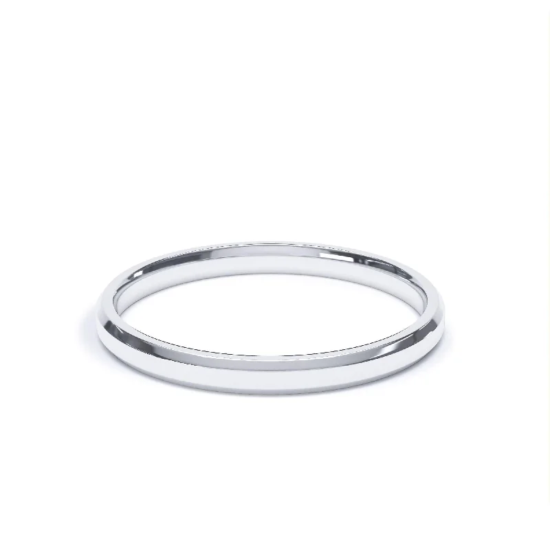 Men's Tungsten Carbide Wedding Bands with a Matte Finish and Grooved Details for a Modern and Durable Option- Bevelled Edge Profile Plain Wedding Ring 18k White Gold