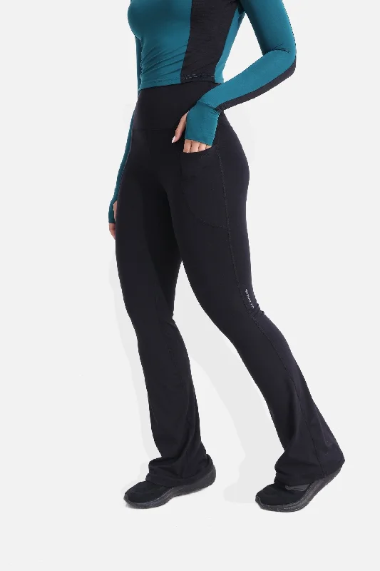 Women's Fleece - Lined Tight Trousers in Dark Blue for Warmth in Cold WeatherBlack Yoga Flare Pants Women's Fleece - Lined Tight Trousers in Dark Blue for Warmth in Cold WeatherBlack Yoga Flare Pants