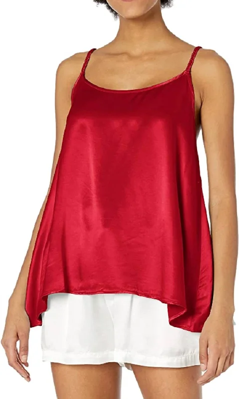 Women's Cropped Tank Tops with Vintage Band LogosDaisy Satin Tank With Braided Straps & Elastic Back In Red Women's Cropped Tank Tops with Vintage Band LogosDaisy Satin Tank With Braided Straps & Elastic Back In Red