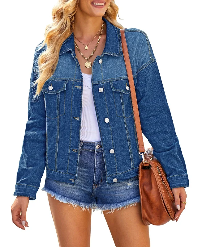 Jean Jacket for Women Stretchy Oversized Boyfriend Denim Trucker Jackets Distressed Shacket Jean Jacket for Women Stretchy Oversized Boyfriend Denim Trucker Jackets Distressed Shacket