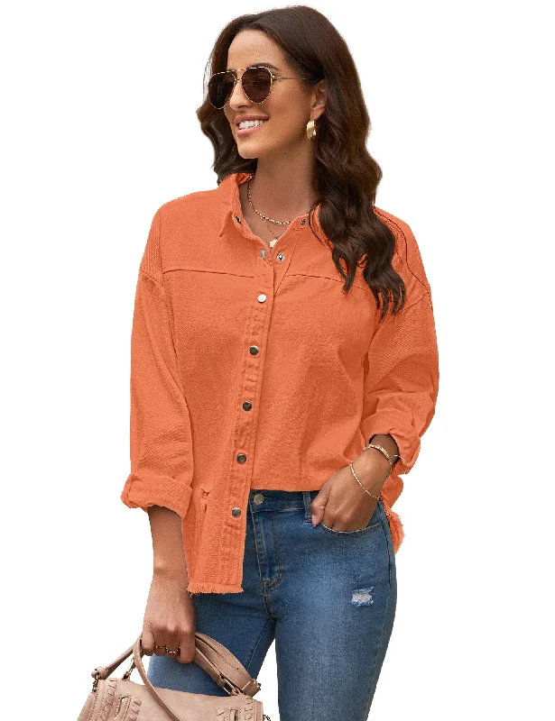 Womens Denim Jacket Oversized Button Down Shirts Jean Shacket Distressed Frayed Coat Womens Denim Jacket Oversized Button Down Shirts Jean Shacket Distressed Frayed Coat