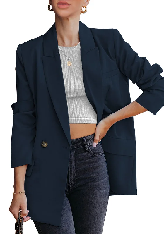 Navy Blue Blazer Jackets for Women Business Casual Outfits Work Office Blazers Lightweight Dressy Suits with Pocket Navy Blue Blazer Jackets for Women Business Casual Outfits Work Office Blazers Lightweight Dressy Suits with Pocket