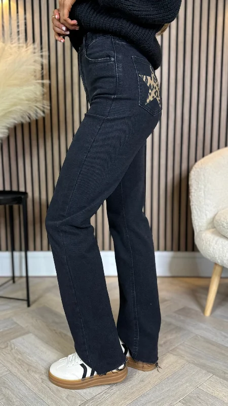 Ripped women jeans for a rebellious and fashion - forward styleQuest Black Straight Leg Frayed Hem Pocket Detail Jeans Ripped women jeans for a rebellious and fashion - forward styleQuest Black Straight Leg Frayed Hem Pocket Detail Jeans