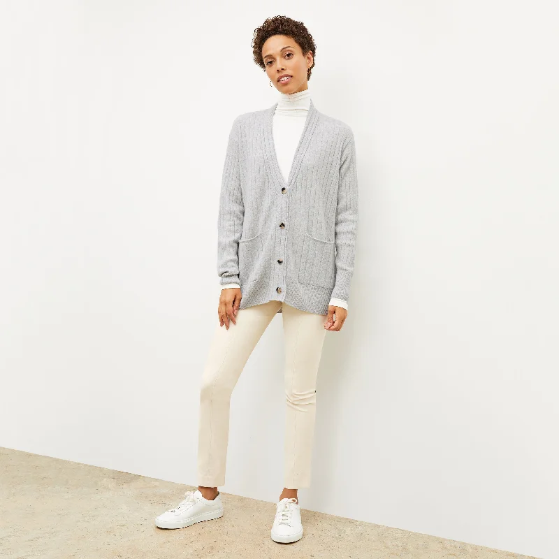 v neck women cardigan to elongate the necklineCaro Cardigan - Cashmere :: Light Heather Gray v neck women cardigan to elongate the necklineCaro Cardigan - Cashmere :: Light Heather Gray
