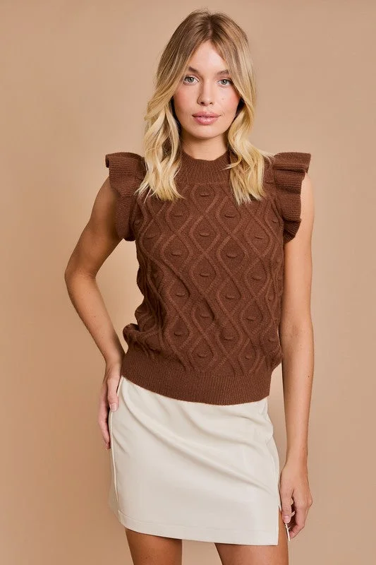 Plus Size Women's Mock - Neck Sweater in Teal with a Side Slit for a Modern TwistGillian Sweater-Brown Plus Size Women's Mock - Neck Sweater in Teal with a Side Slit for a Modern TwistGillian Sweater-Brown