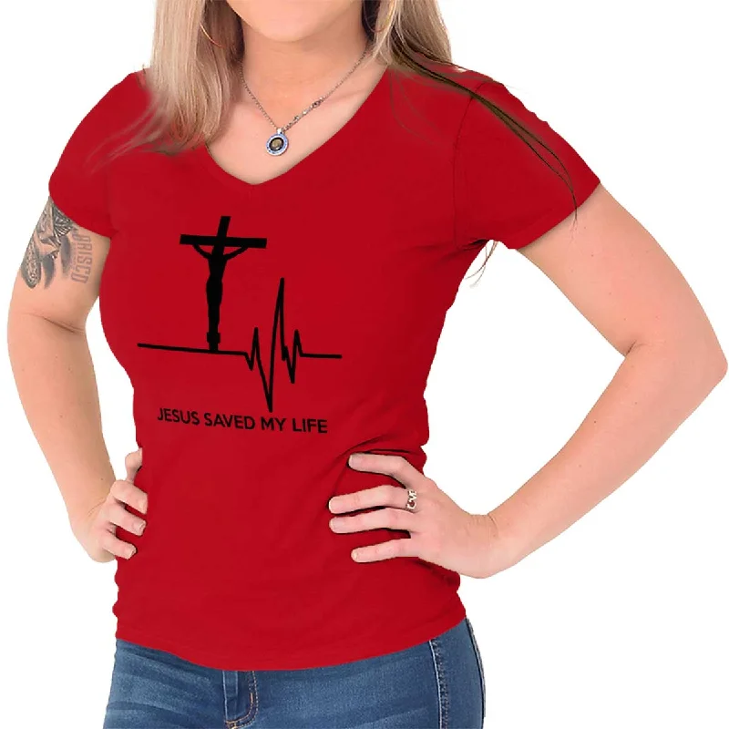 Striped Women T Shirt in a Classic PatternJesus Saved My Life Junior Fit V-Neck T-Shirt Striped Women T Shirt in a Classic PatternJesus Saved My Life Junior Fit V-Neck T-Shirt