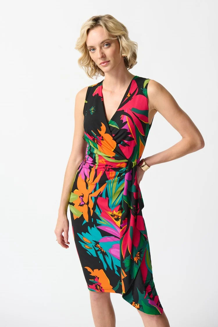 Plus Size Women's Off - Shoulder Ruffled Hem Sweater in Pink for a Feminine and Flirty LookJoseph Ribkoff Multi Colored Silky Knit Tropical Print Wrap Dress Plus Size Women's Off - Shoulder Ruffled Hem Sweater in Pink for a Feminine and Flirty LookJoseph Ribkoff Multi Colored Silky Knit Tropical Print Wrap Dress