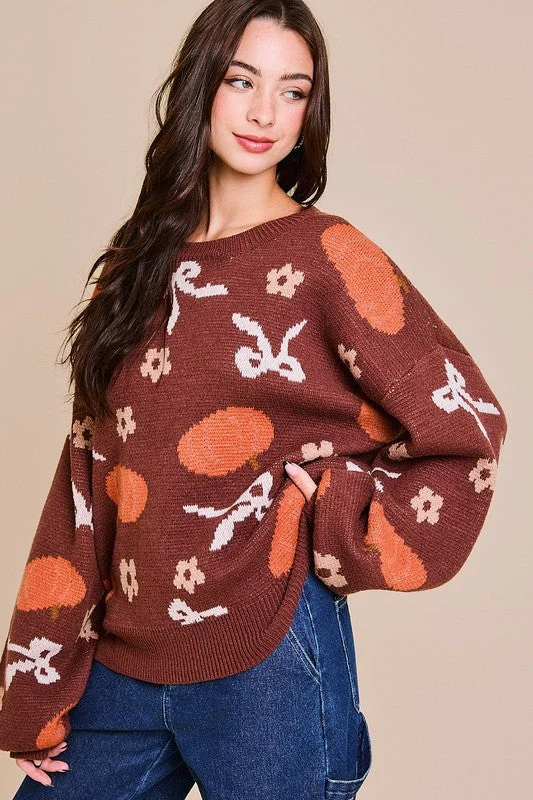 Women's Fair Isle Patterned Wool Sweater in Multicolor for a Traditional Holiday VibeLeaf Sweater-Brown Women's Fair Isle Patterned Wool Sweater in Multicolor for a Traditional Holiday VibeLeaf Sweater-Brown