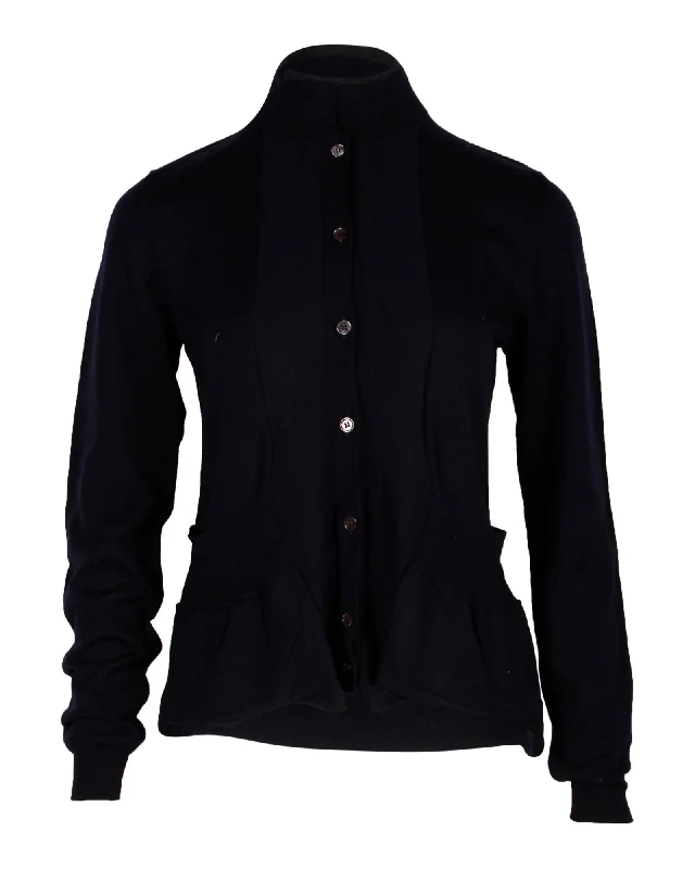 hooded women cardigan for added warmth and styleMarni Mock Neck Peplum Cardigan in Navy Wool hooded women cardigan for added warmth and styleMarni Mock Neck Peplum Cardigan in Navy Wool