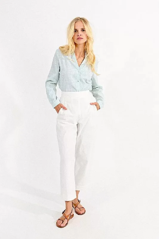 Plus Size Women's Striped Cotton - Blend Sweater in Navy and White for a Nautical ThemeMolly Bracken White Ankle Length Wide Leg Pants Plus Size Women's Striped Cotton - Blend Sweater in Navy and White for a Nautical ThemeMolly Bracken White Ankle Length Wide Leg Pants